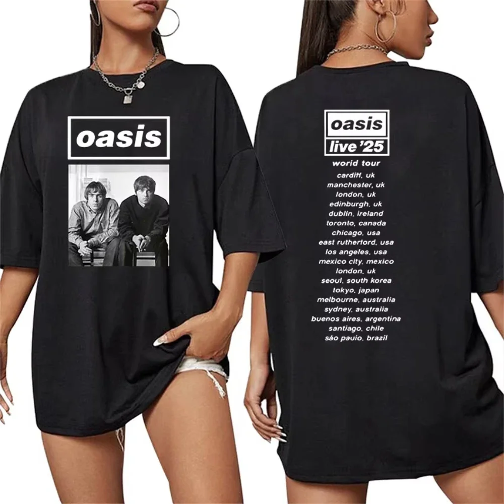 British Rock O-Oasis Live 25 Tour 2025 Nuova maglietta da donna Hip Hop Gothic Manica corta T-shirt da uomo Punk Tide Abbigliamento T-shirt