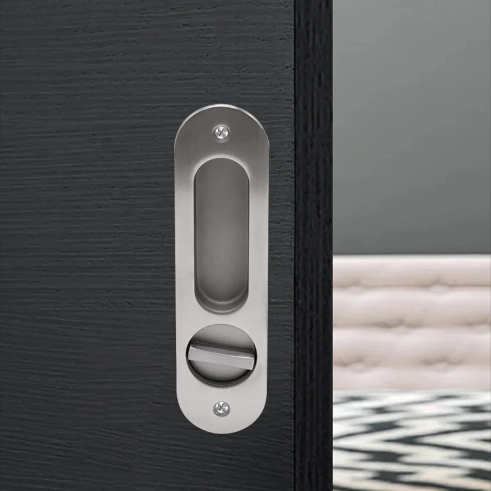 Bathroom Sliding Door Lock Keyless Stainless Steel Push Pull System Embedded Handle Design Easy DIY Mounting Process
