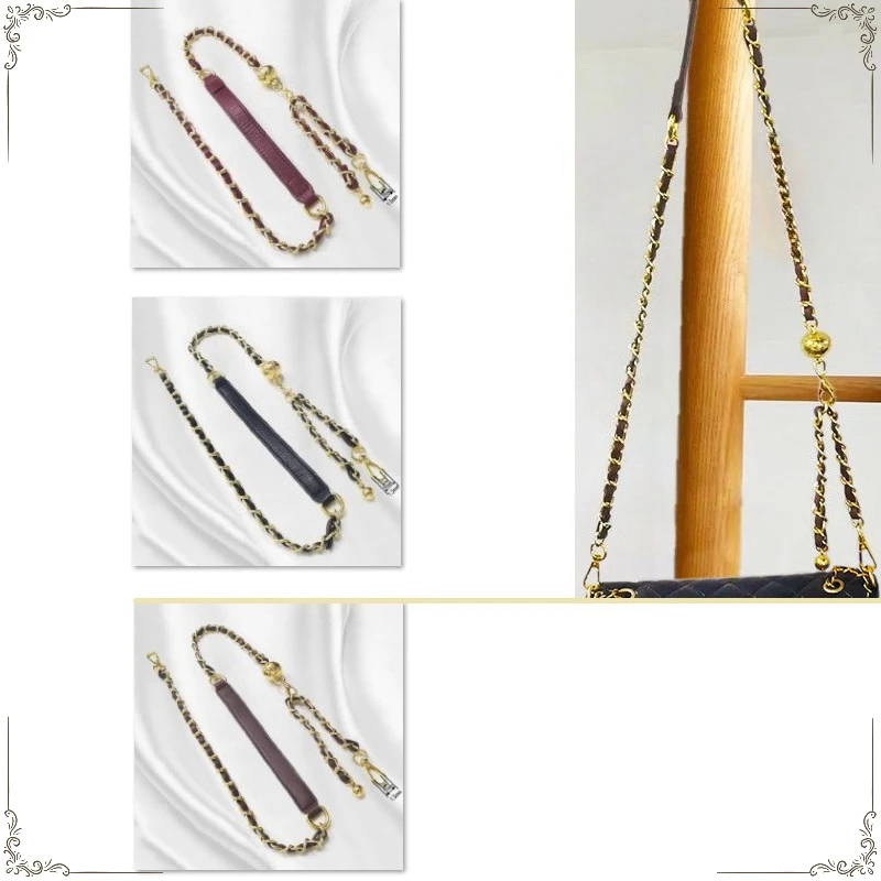 Top Grade Black Shoulder Strap For Designer Lady Handbag Women Purse Bag Carry Belt Gold Chain Leather Twisted Chain Accessories