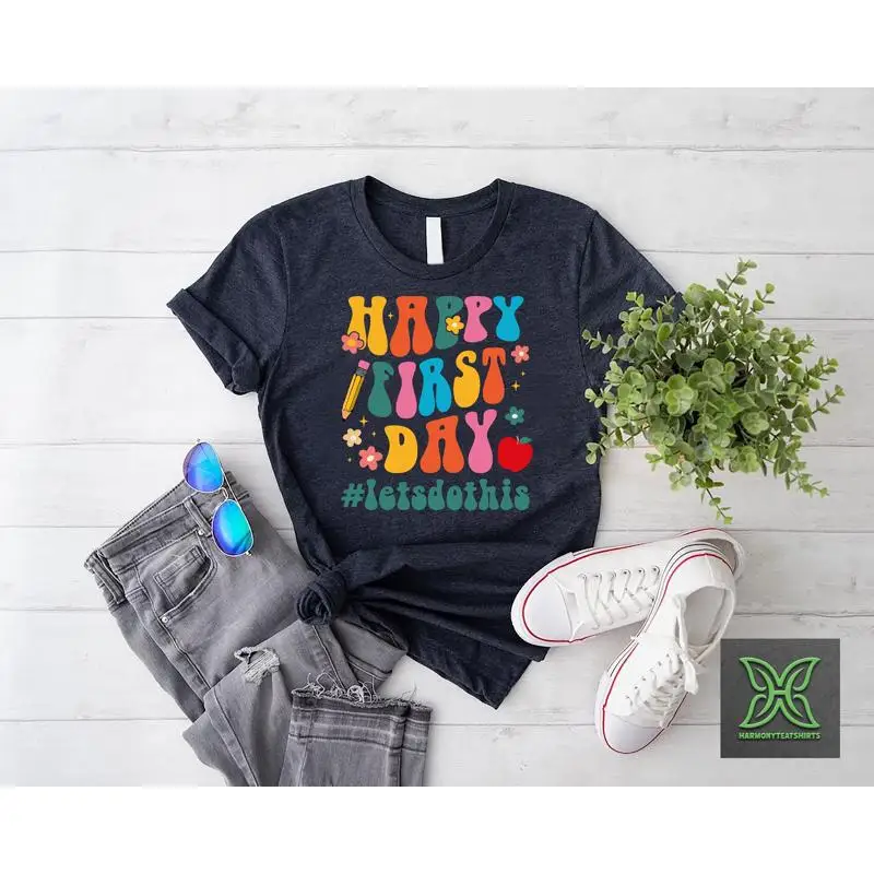 Feliz primer día de la escuela camiseta para niños pequeños Groovy Kids Regreso al hacemos esto 1er elemental