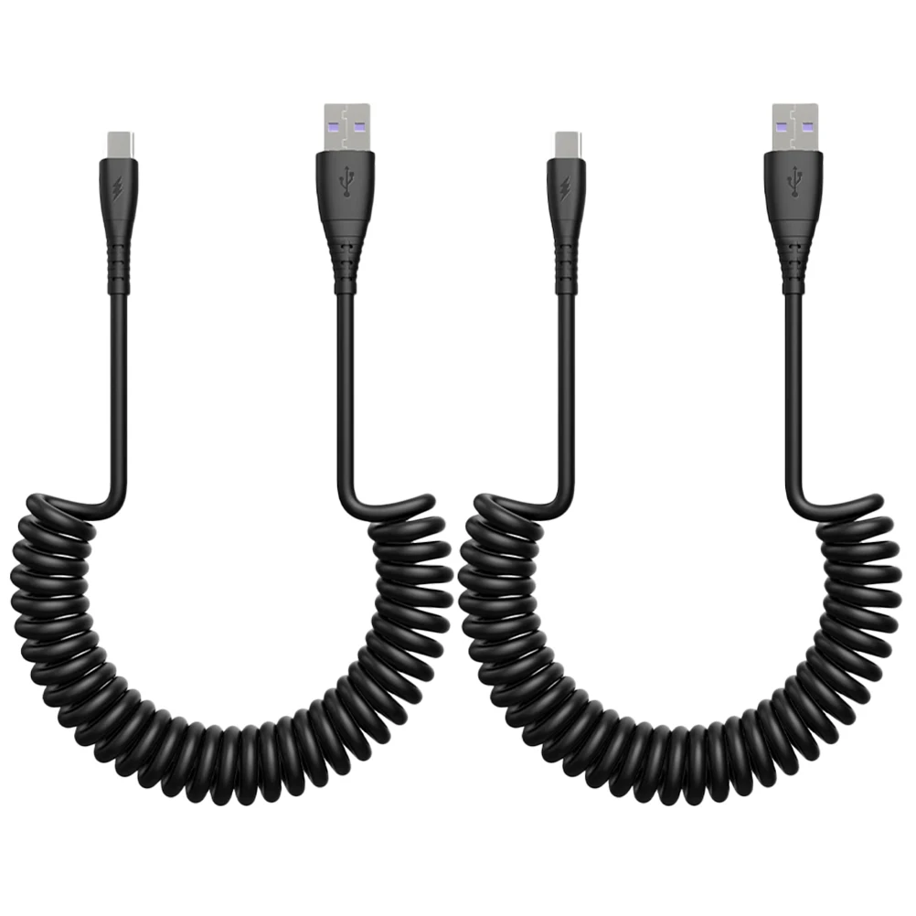 

2Pcs Type-C Cable 1.5M Spring USB Car Data Cord Phone Accessory High Speed Transfer Durability Charging