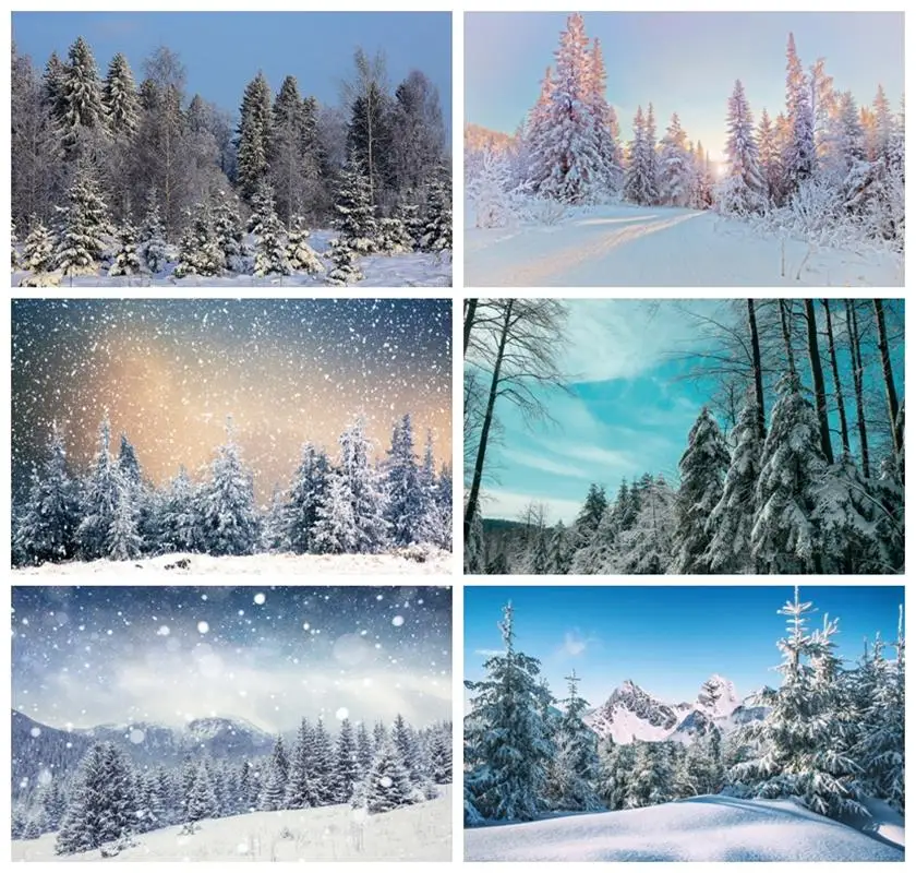 

Laeacco Winter Snow Mountain Forest Christmas Tree Nordic Scenery Backdrop Photographic Photo Background For Photo Studio