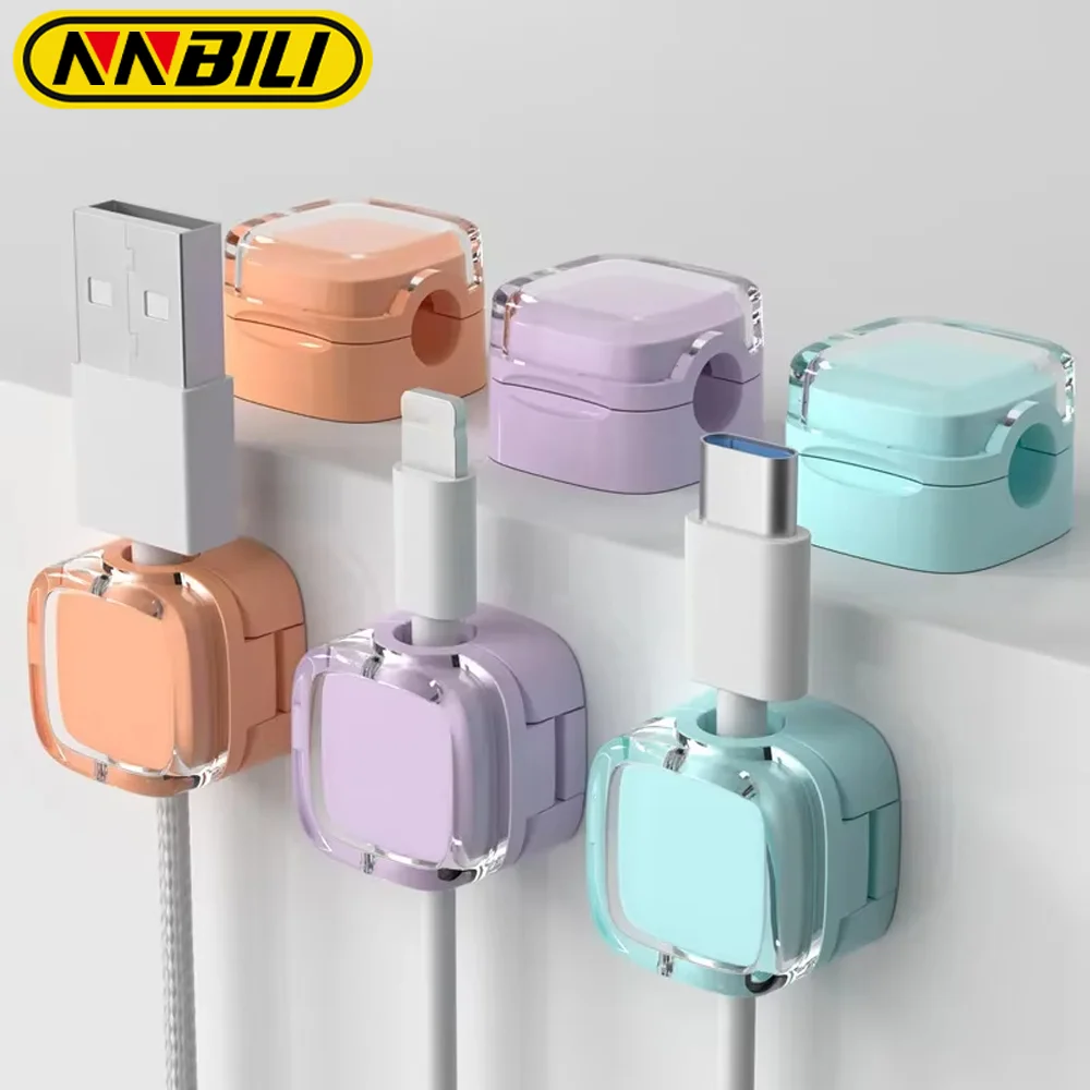 NNBILI 6pcs Magnetic Cable Management Clips Multi-Colored Cord Organizer Desk & Wall Mounted Hooks For Phone Data & Charger ﻿