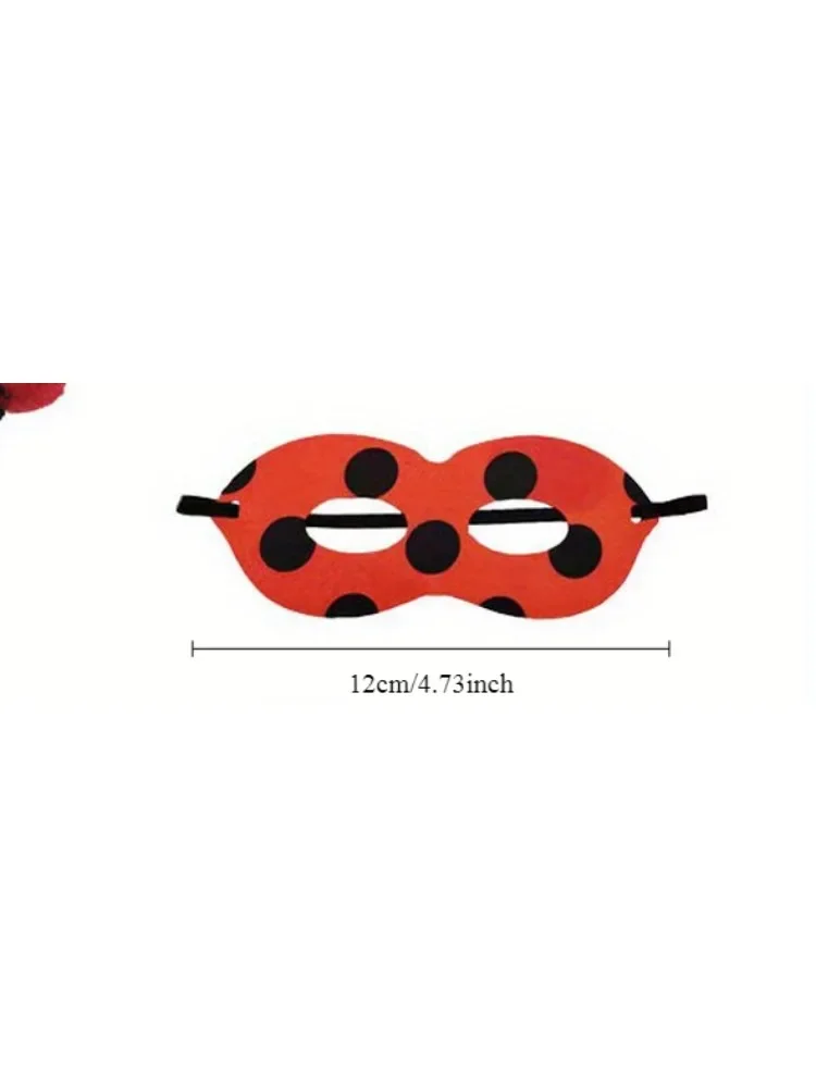 A Ladybug kit includes a ladybug costume with a headband with ladybug wings and a mask for Halloween costume cosplay