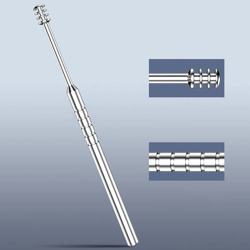 ポータブルステンレス鋼イヤーワックスリムーバー、耳管クリーナー、イヤーケアツール、スパイラル、再利用可能、360 ° クリーニング