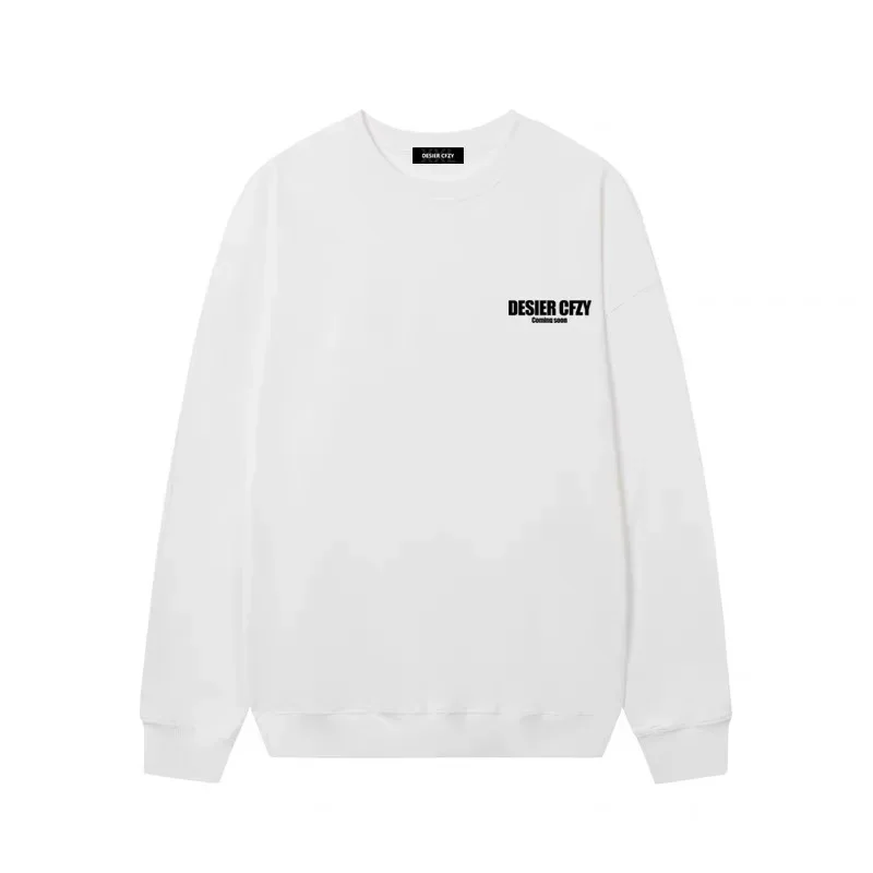 DESIER CFZY American Letter Basic Style round Neck Sweatshirt Men Women Simple Loose Top Fleece Lined Trendy Streetwear