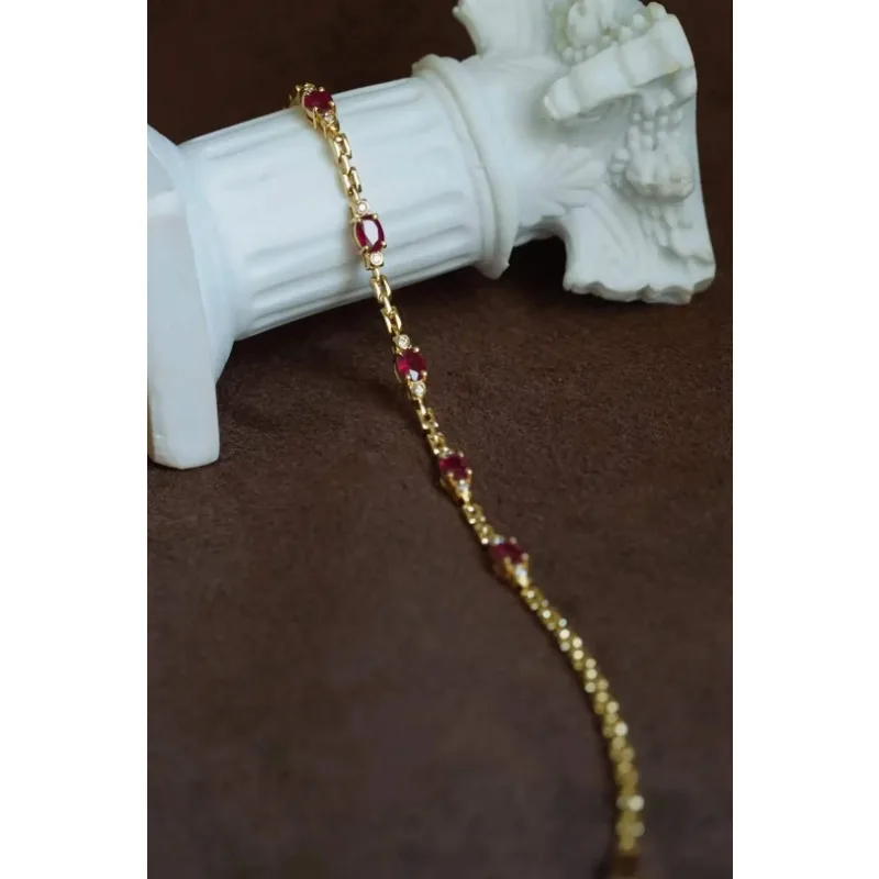 

RUIF Custom 18K Yellow Gold Natural Pigeon Blood Red Ruby Diamond Bracelet Women Jewelry Party Gift