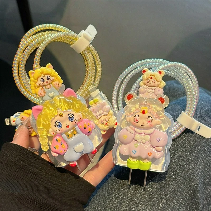 

3D Pretty Girl Charger Cable Protective Cover for IPhone 15 14 13 12 11 18W 20W Charger Data Cable Spiral Winding Protection