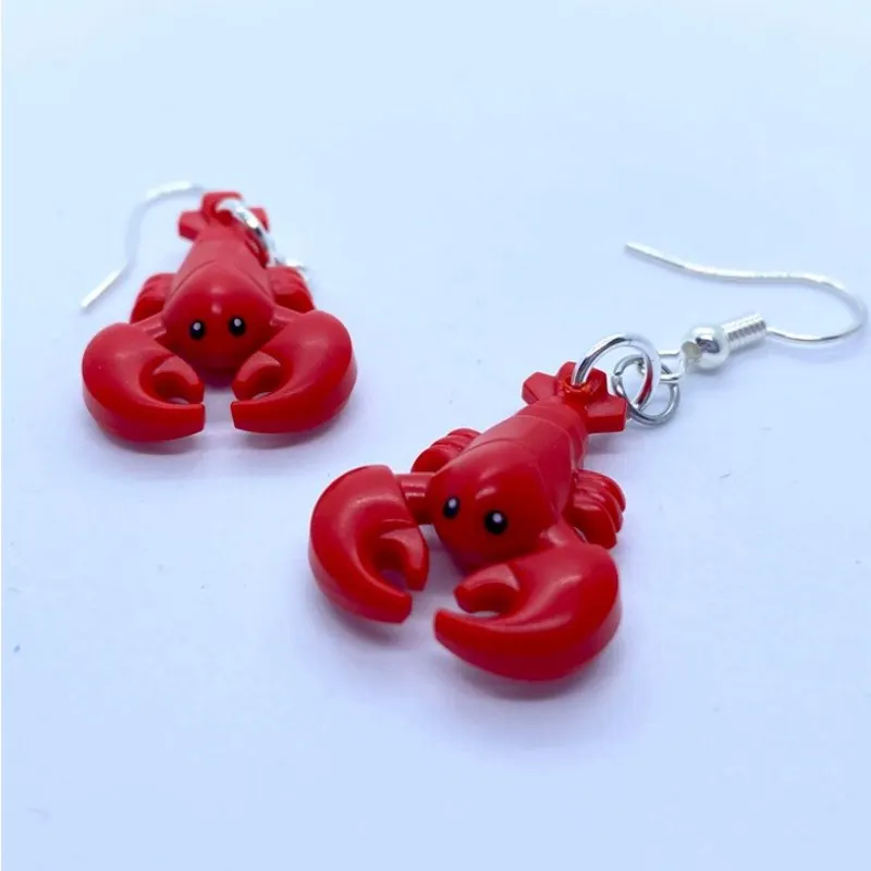 Unique Cartoon Red Lobster Building Block Model Drop Women Earrings Funny Plastic Marine Animal Handmade Jewelry Lobster Eardrop