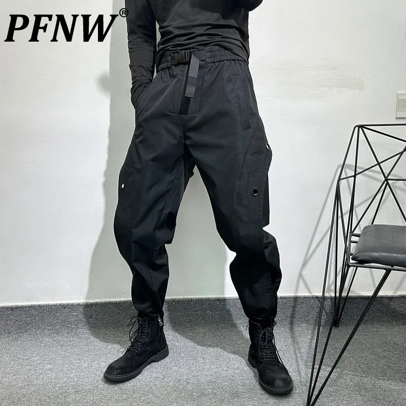 PFNW Men's Darkwear Elastic Waist Cargo Pants Trendy Functional Loose Fitting Harlan Leggings Streetwear Spring Trousers 21Z3032