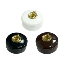 High Quality Retro Ceramic Round Toggle Switch 1 Ｗay 2 Way Control Wall Light Switch Brass Lever Rocker Retro ON-OFF Wall Switch