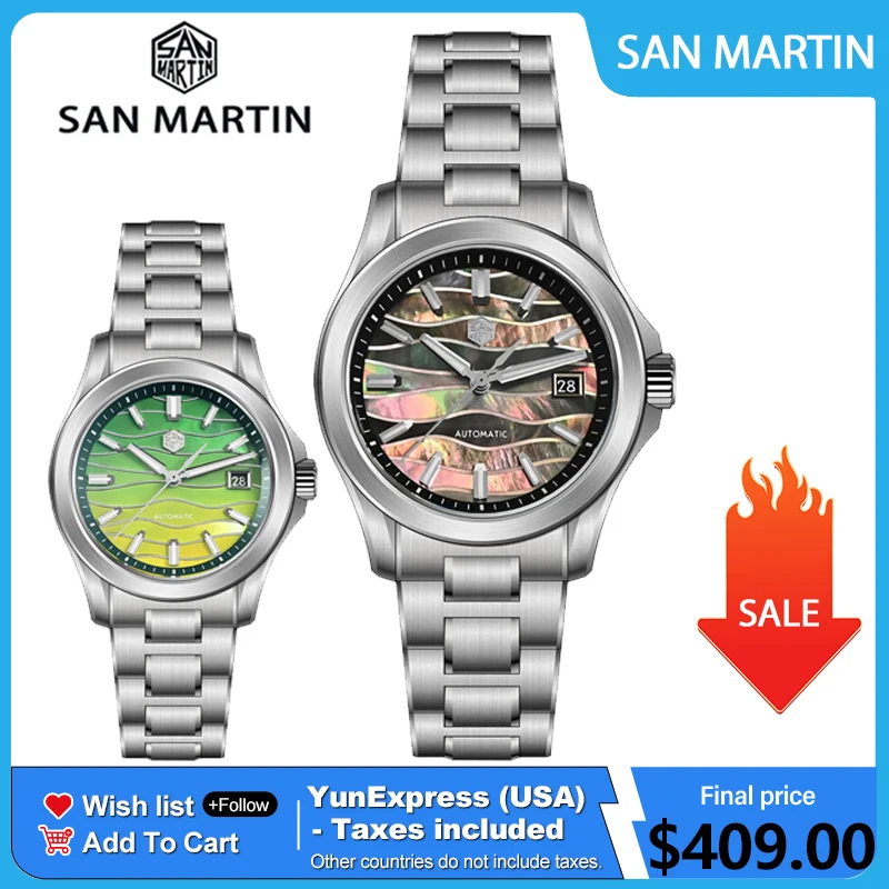 San Martin SN0150G 39mm Men Watch Gradient Color Splicing MOP Dial Miyota 9015 Automatic Mechanical Watches Sapphire Waterproof