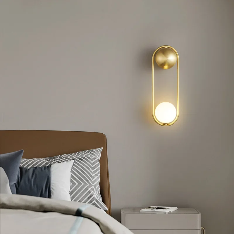 

Nordic Minimalist Wall Light Creative All Copper Glass Lamp Bedroom Living Room Restaurant Study Lights Hotel Cafe Lamps Fixture