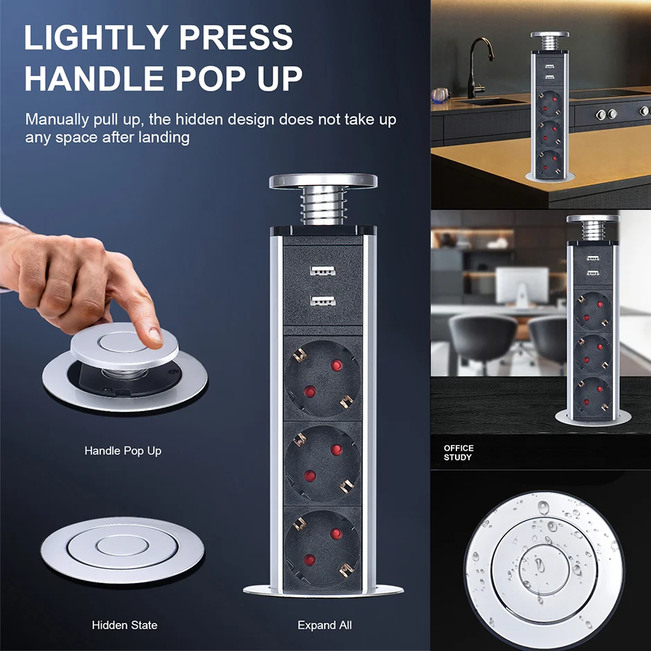 POP UP Socket Kitchen Hidden Table With USB 16A EU FR UK US AU Standard Power Desktop Embedded Installation