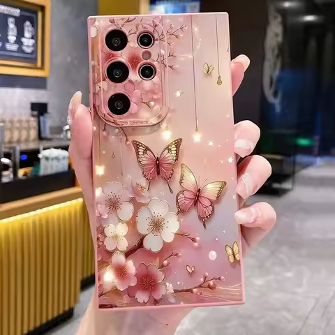 Butterfly Floral Design Phone Case For Samsung Galaxy S25 Ultra S24 S23 S22 S21 S20 FE S21 Plus S20 A55 A54 A35 A15 Soft Cover