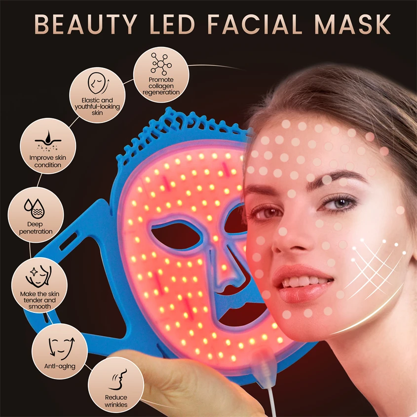 

3 in 1 LED LED Light for Face Therapy Red Light Face Mask Light Therapy Terapia Luz Roja Facial Cell Regrowth Fade Dark Spots