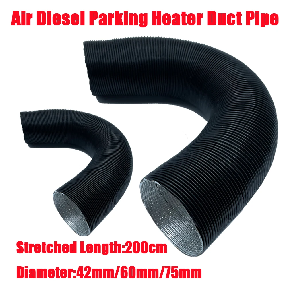 Length 200cm Diameter 42/60/75mm Diesel Parking Heater Duct Ducting Pipe Hose Black for Webasto Eberspacher Heater Car Camper