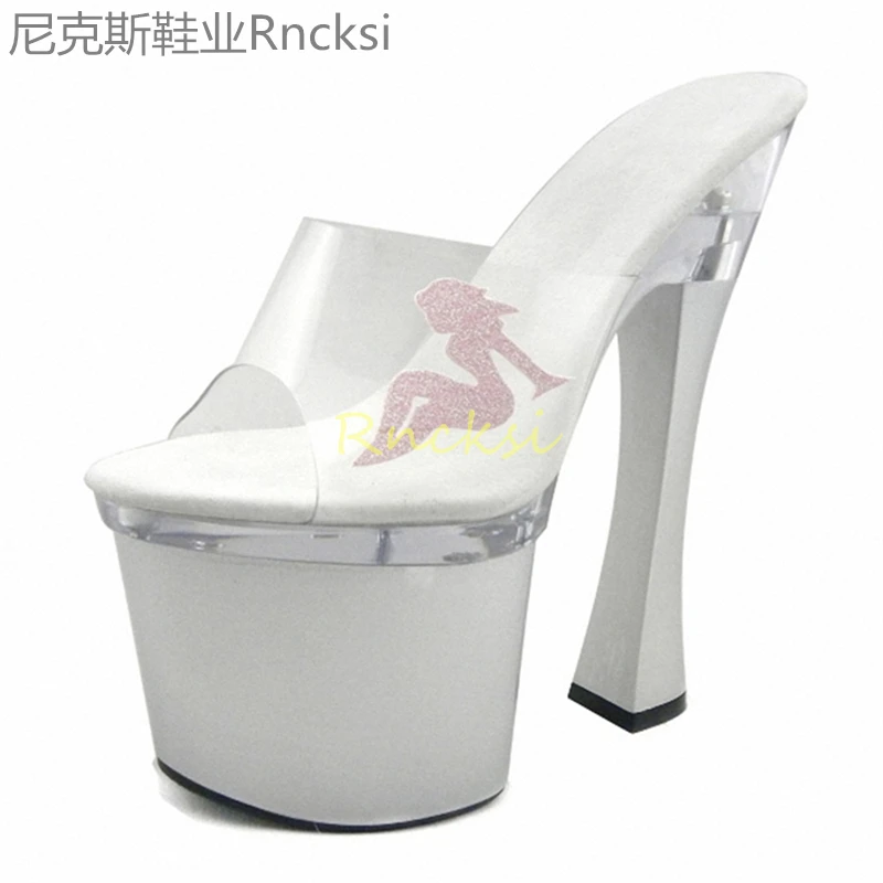 20cm Women's new high-heeled square heel leakage toe hollow waterproof platform Super high-heeled sandals women