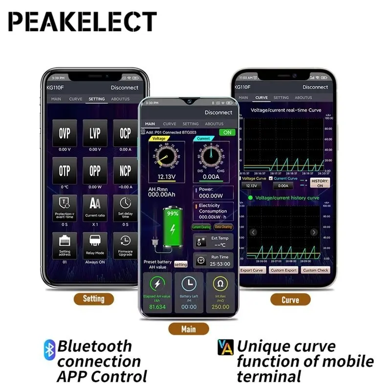 Peakelect KG-F 시리즈 배터리 쿨로미터, 배터리 표시기 테스터, LCD 디스플레이, 전화 제어, 120V, 100A, 400A, 600A