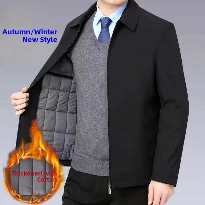 سترة رجالية سميكة من القطن لفصلي الخريف والشتاء، تصميم جديد دافئ بياقة عالية وطول طويل مع زر واحد للإغلاق وجيب جانبي #4