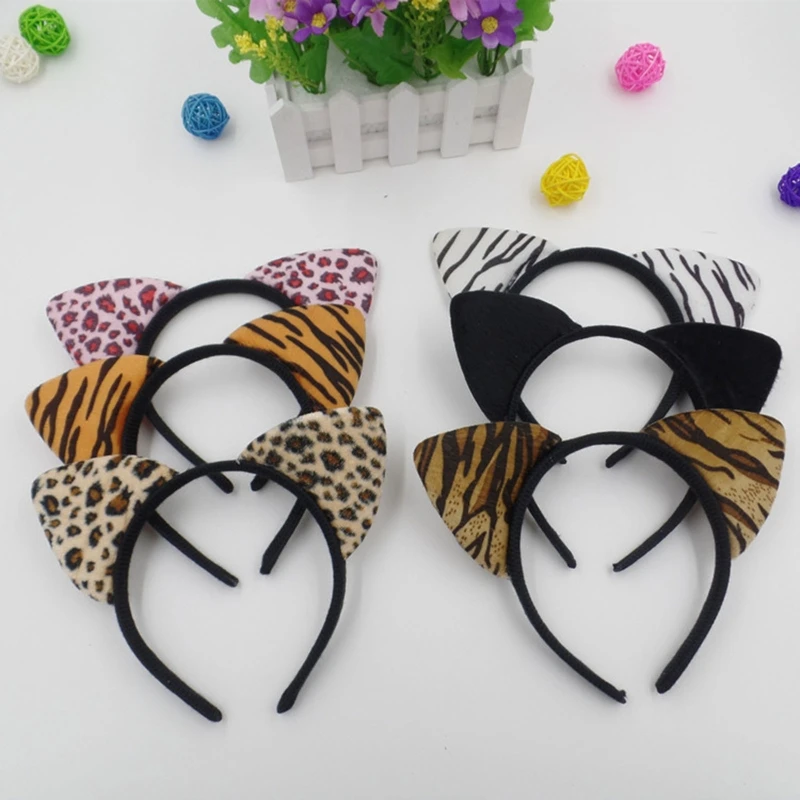 Opaska na uszy Leopard dla kota Opaska na uszy dla kota Opaska na włosy Night Party Anime Opaska na włosy Cow Tiger Print Opaski na głowę Clip Animal Hai