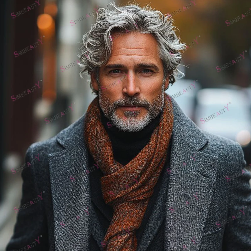 30mm Wave 1B65 Grey Brown Black 100% Human Hair Strong Silicon Full Skin Base Scalloped Natural Hairline Toupee for Baldness Man