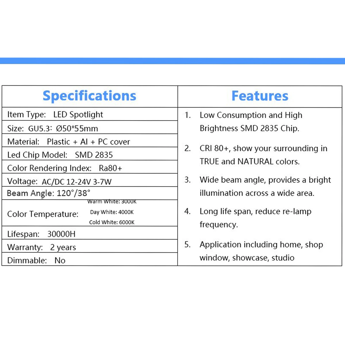 4-20PCS LED spotlight GU5.3 low voltage AC/DC 12V-24V no flickering warm white light 3W-7W can replace 20W 50W halogen lamp