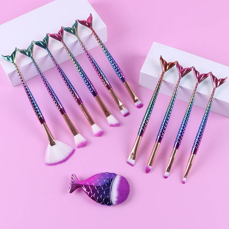 11pcs mermaid make-up brush set make-up tool make-up brush big fish foundation brush