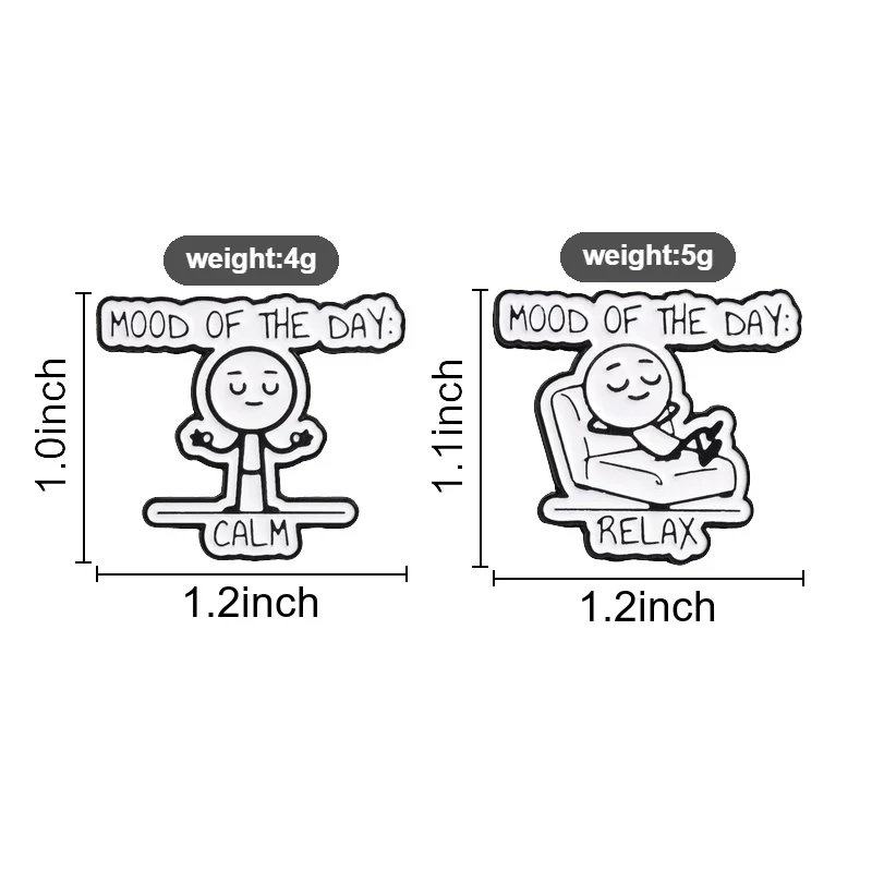 Mood Of The Day Relax Stick Figure Enamel Pin, Minimalist Line Art Brooch For Laid Back Vibe And Everyday Casual Wear