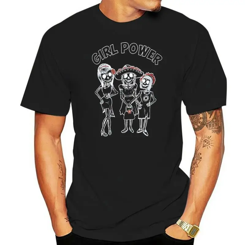 Gril Power To The End Unisex Black Tshirt Sugar Skull Screen Printed Hand Painted Unisex Shirt men t shirt