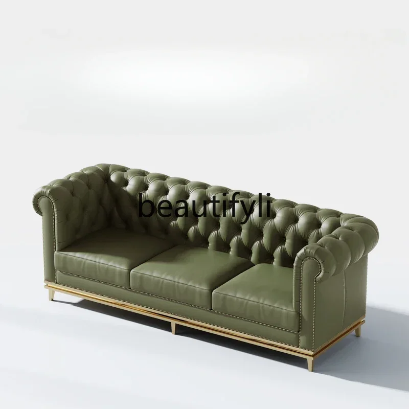 

Постмодернистский простой размер квартиры, светлая роскошная итальянская гостиная, комбинированный американский кожаный диван на троих