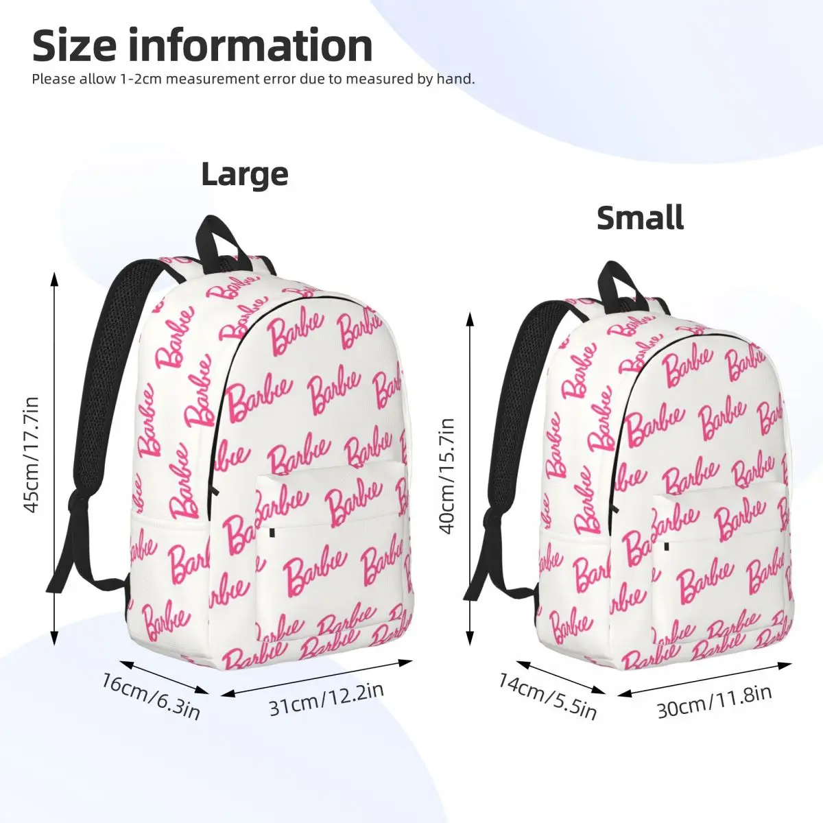 Barbie clássico Daypack para o trabalho do escritório, bonito Sanrio Barbie escola Zipper encerramento sacos, adolescente, presente de aniversário infantil