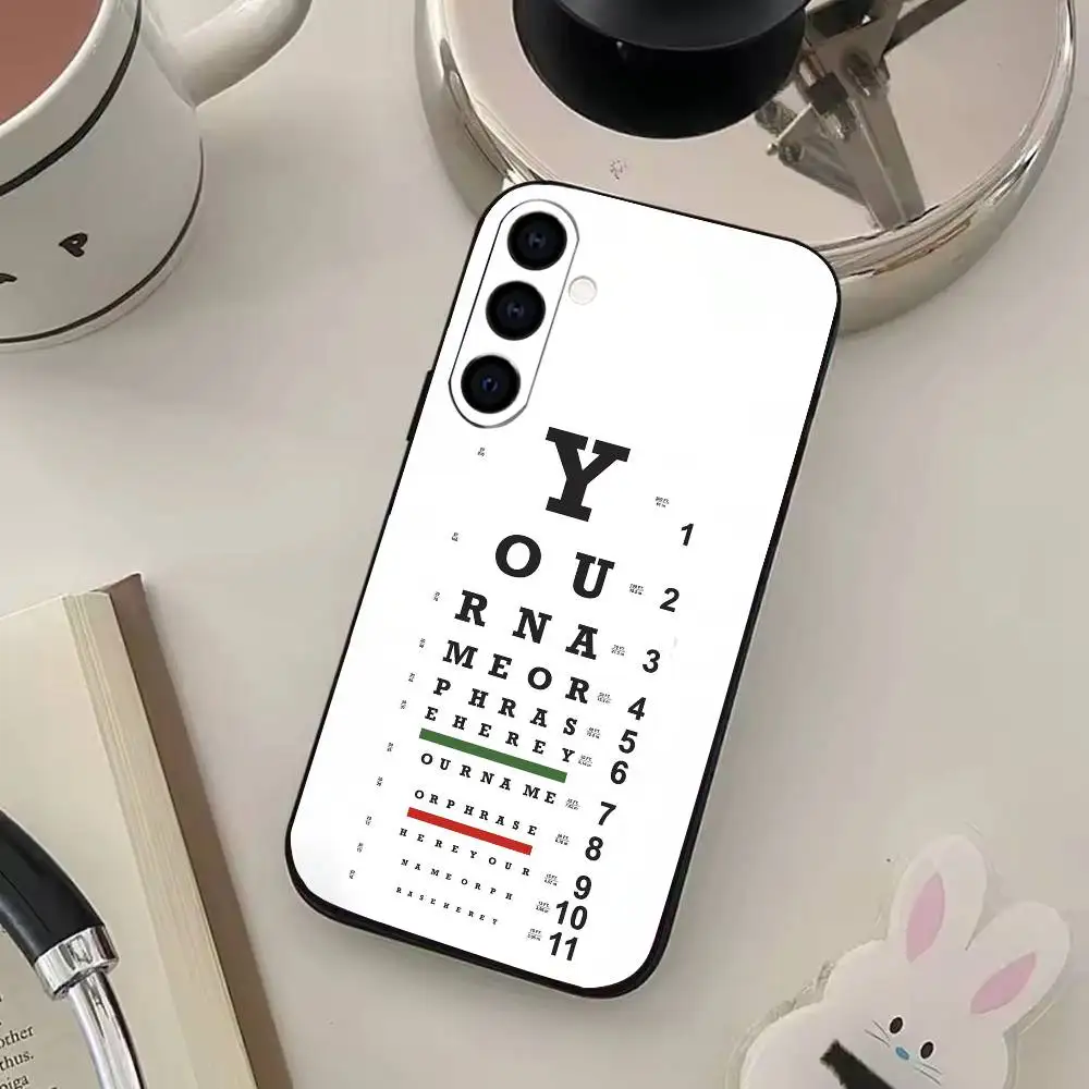 Etui na telefon z motywem tablicy optycznej do Samsung Galaxy A73, A72, A71, A70, A53, A52, A51 i innych, miękkie, czarne.