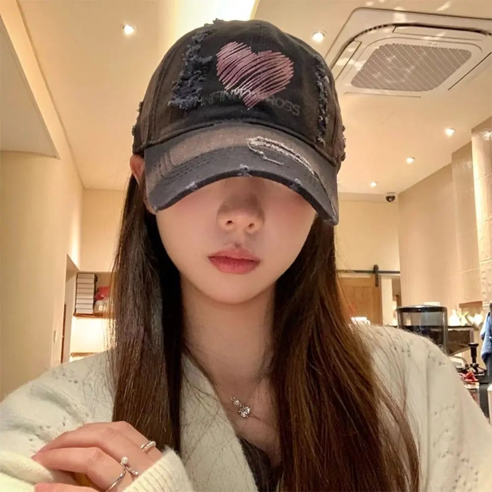 

Vintage Cotton Love Baseball Hat Sunscreen Adjustable Letter Baseball Cap Y2K Soft Top Hole Peaked Cap Men/Women