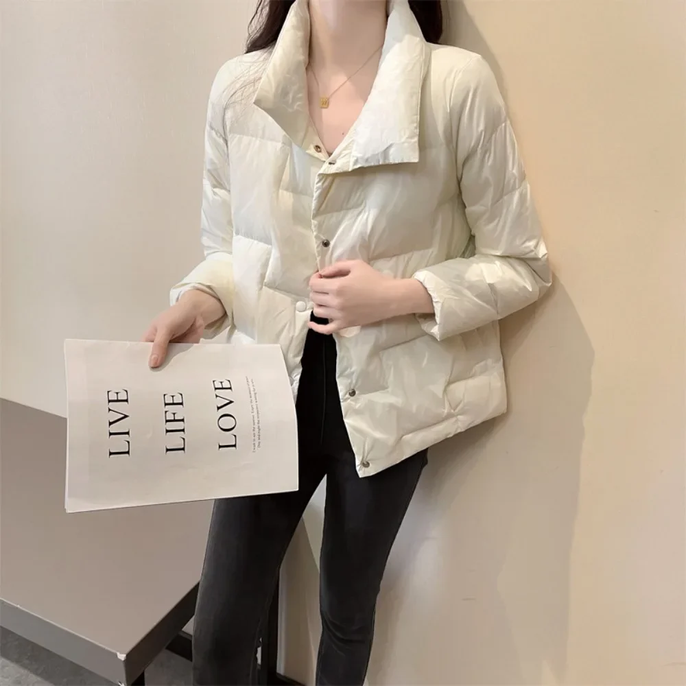 Automne hiver femmes solide col montant Plaid ultraléger blanc canard vers le bas manteau doudoune garder au chaud doudoune femme