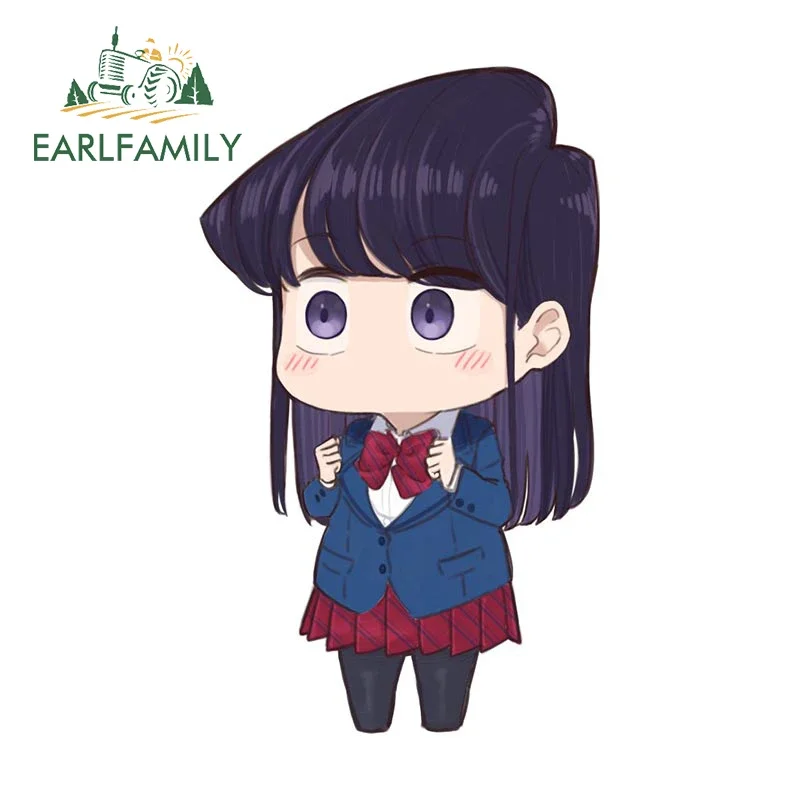 EARLFAMILY Komi Car Stickers Sunscreen Waterproof Anime Decal Refrigerator Rearview Mirror Air Conditioner Car Door Protector
