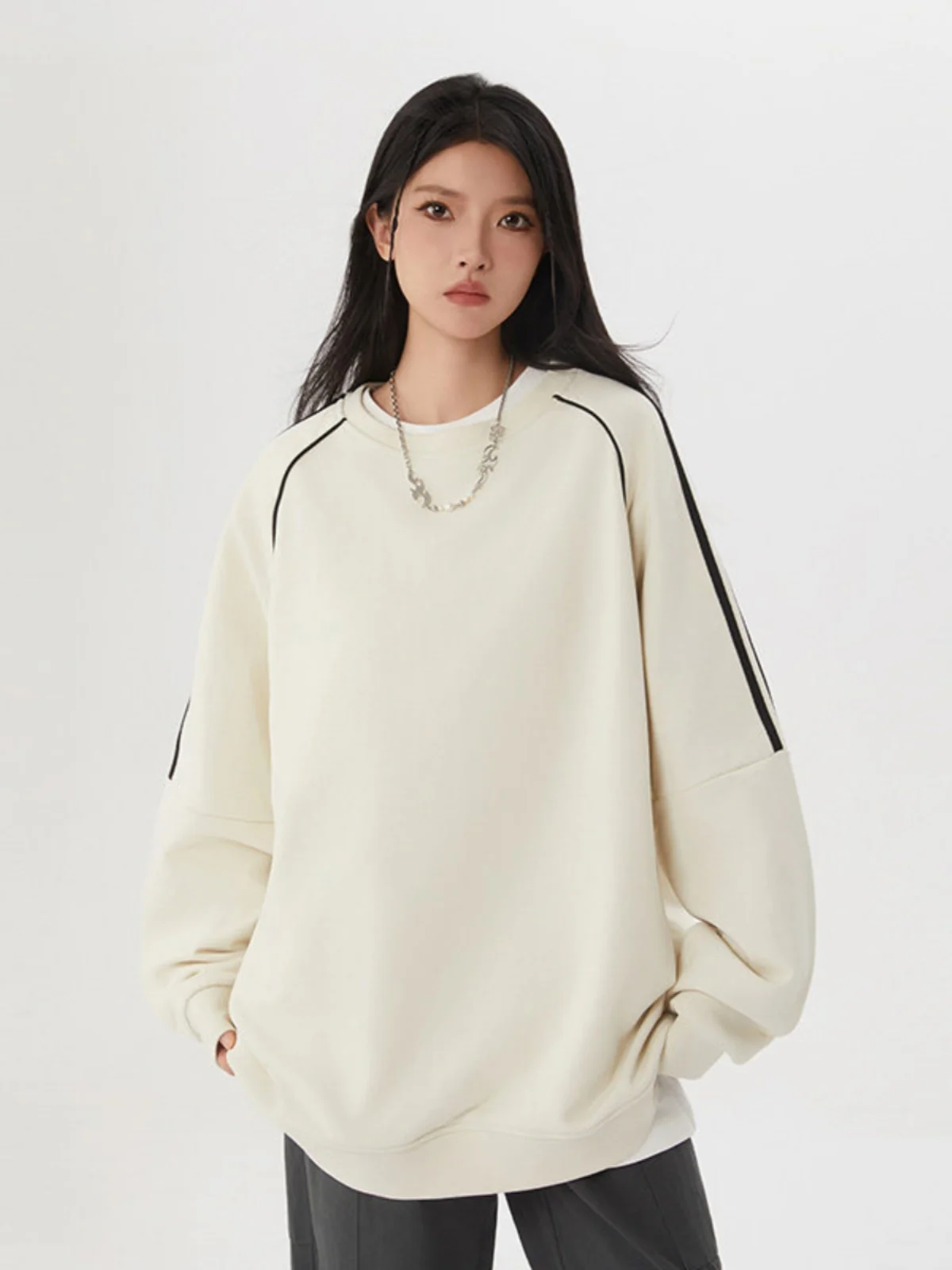 

American High Street Striped Sweatirt Men's Spring Autumn Heavyweight Trendy Brand Teenage Student Oversize round Ne Hoodie