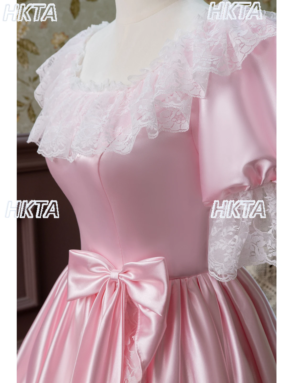 스위트 버블 보우 반팔 하이웨이스트 레이스 보우 웨딩드레스 신부 고급 롱 생일 연회 공주 드레스 여성용