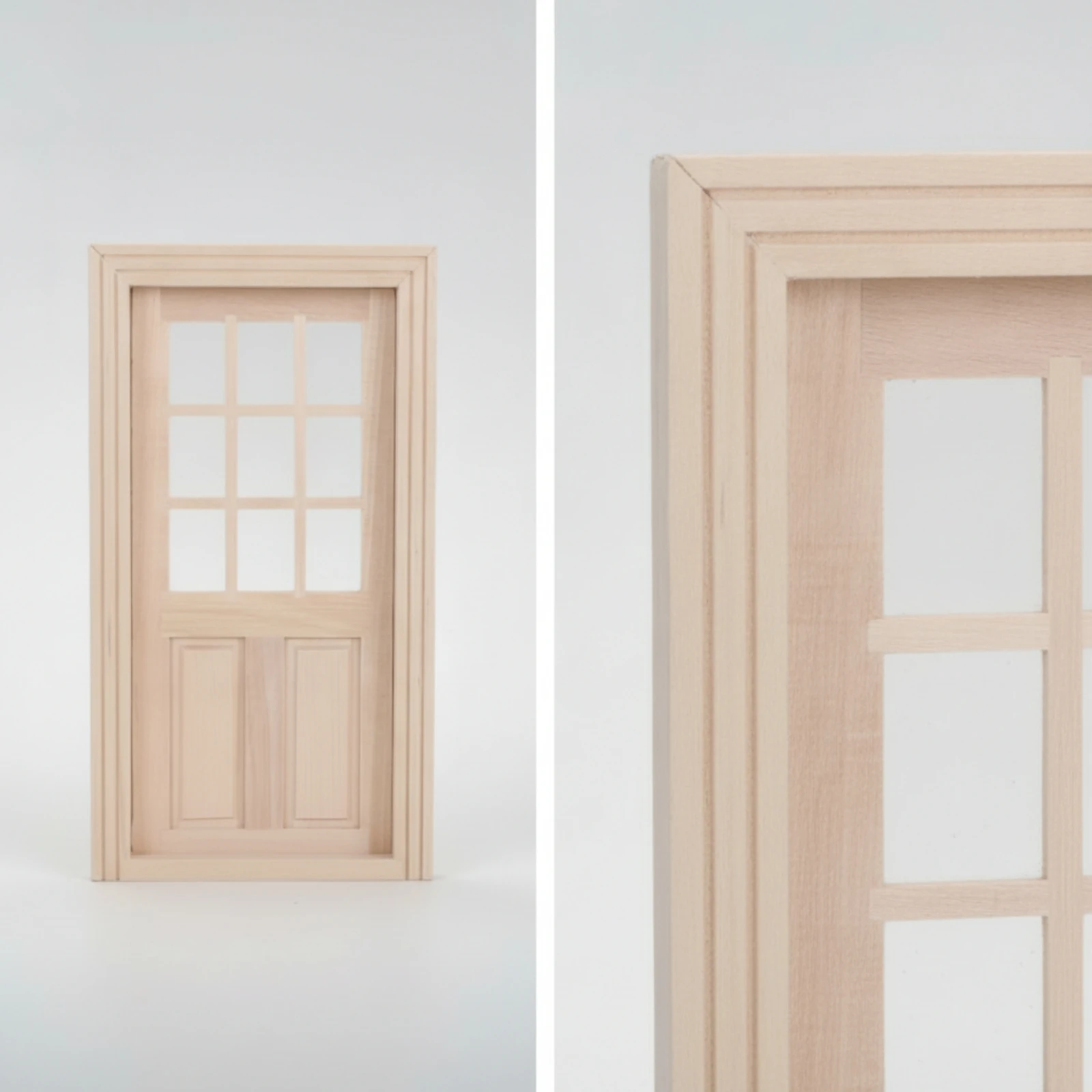 Dollhouse Door with Window Paintable Miniature Door Frame Window Frame Micro Fun for Crafters, Model Building