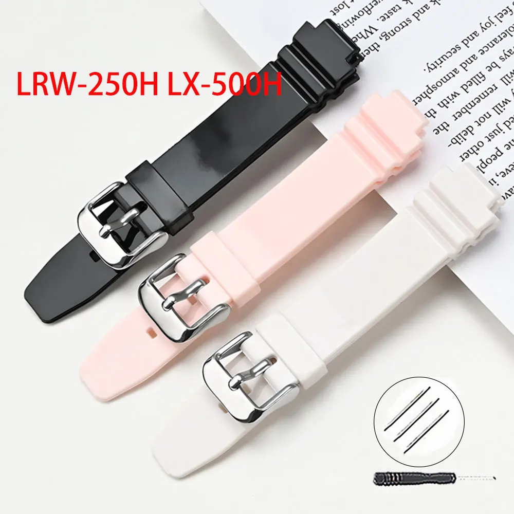 Resin Rubber Watchband Strap For Casio LRW-250H LX-500H Replace Band Polish White Pink Black Wrist Band 12mm Interface Belt