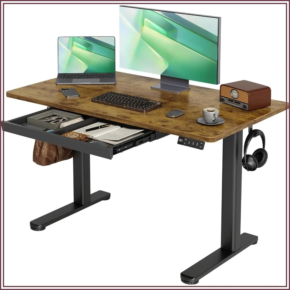 office deskElectric Standing Desk with Drawers 48 x 24 Inches Rustic Brown Adjustable Height