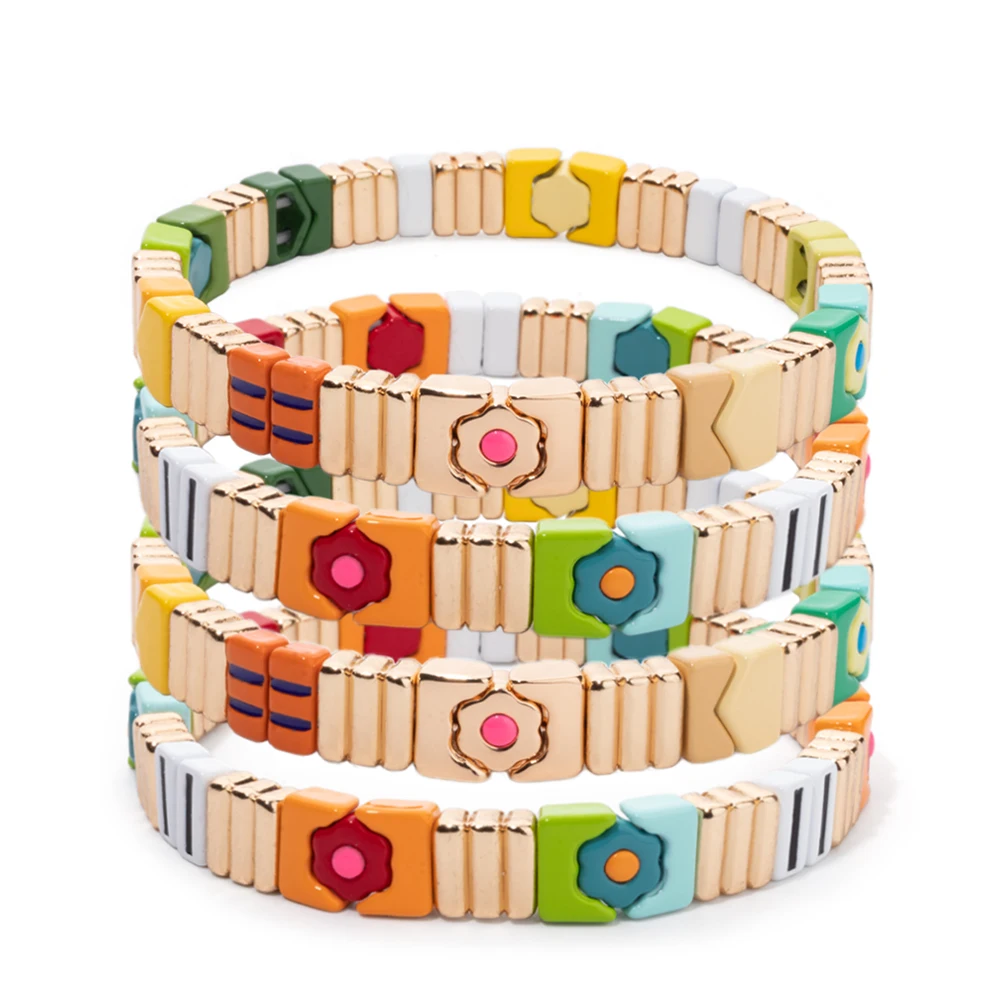 2024 New 8mm Enamel Flower Bangle For Women Green Color Diasy Charm Hand Accessory