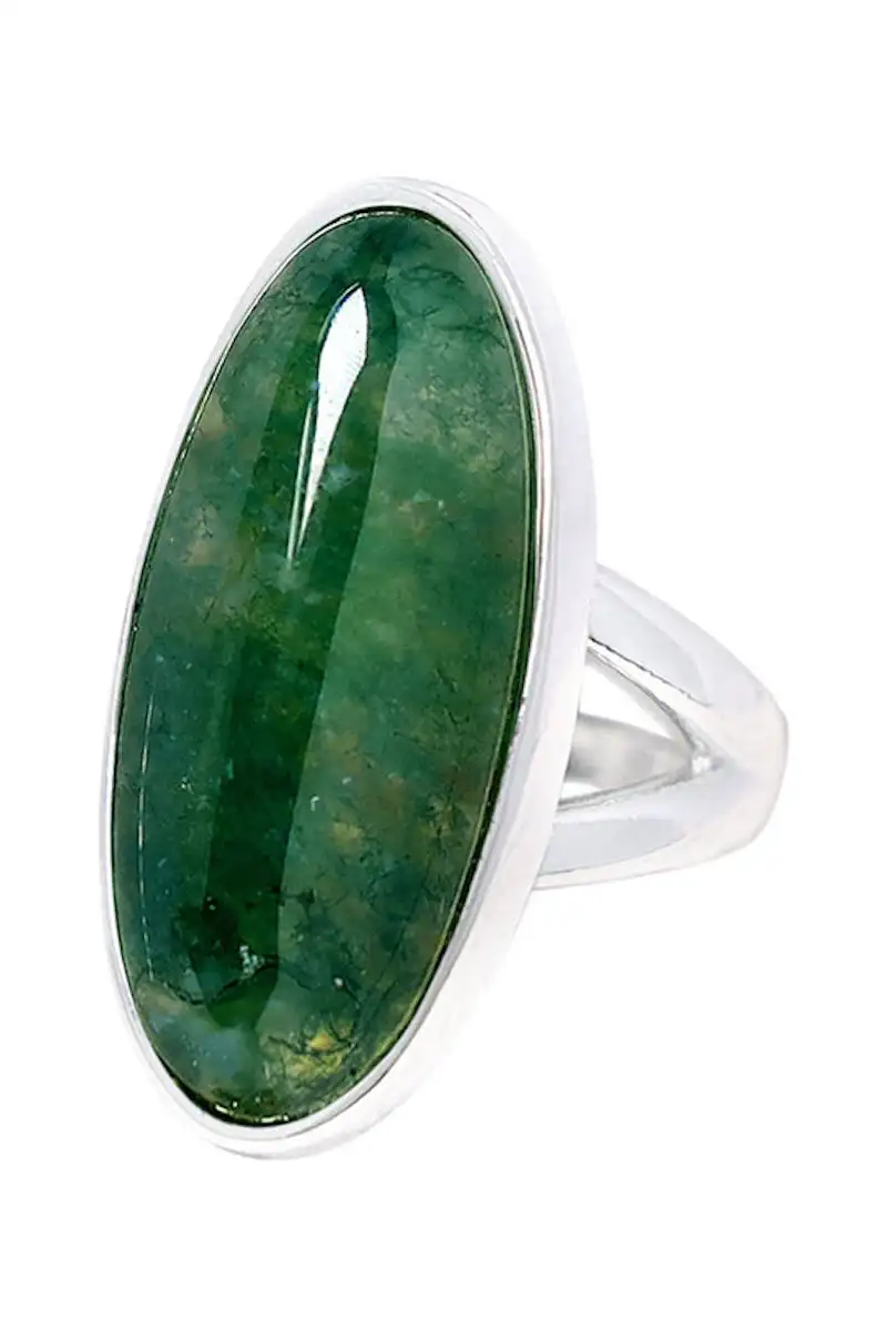 

Moss Agate Oval Cabochon Gemstone Ring