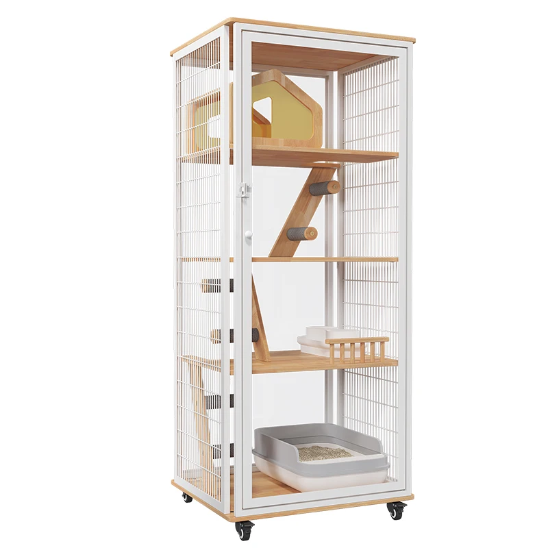 Luxury Cat Villa Solid Wood With Toilet Integrated Does Not Occupy A Small Apartment Household Indoor Luxury Wind