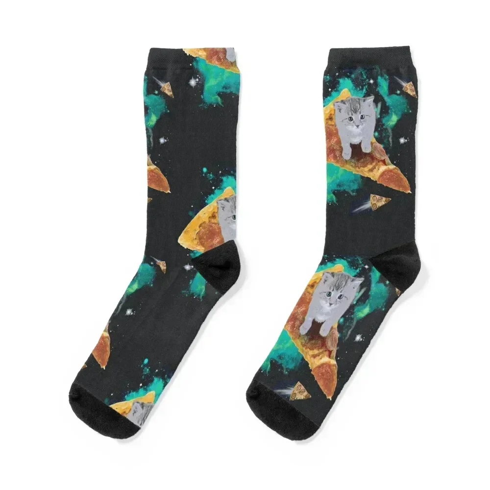 

Cat Riding Pizza Galaxy Kitten Outerspace Neon Socks floor summer snow fashionable Socks For Girls Men's