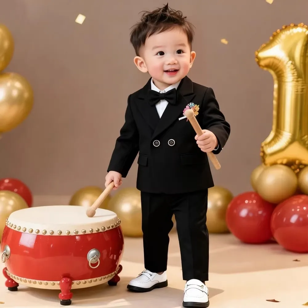 Premium Boys' Suit Set Stylish Autumn/Winter Flower Boy Wedding Tuxedo Kids First Birthday Banquet Formal Wear