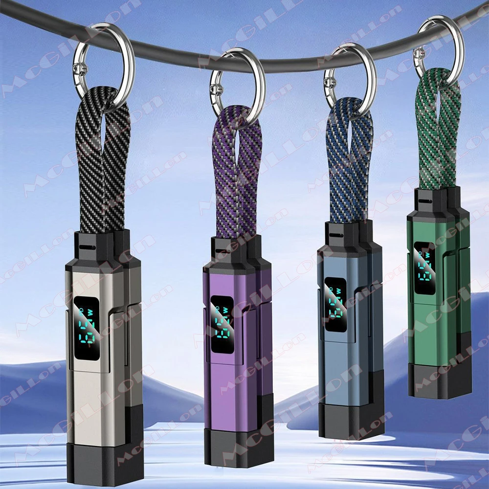 

4 in 1 65W Super Fast Charging Keychain USB Type C Cable Digital Display Portable Power Bank Short Cable for Phone Tablet Laptop