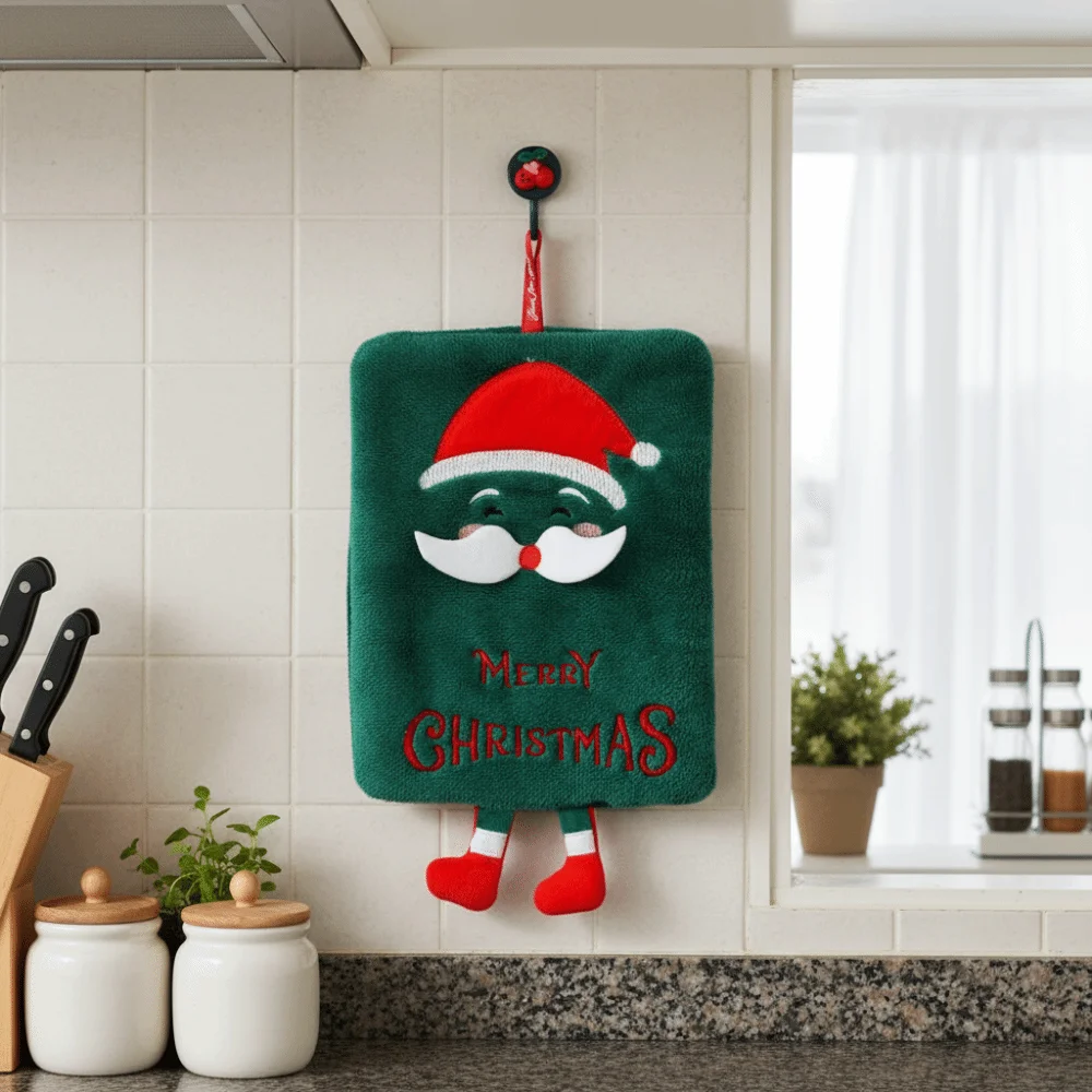 Coral Fleece Merry Christmas Hand Towel Cartoon Snowman Water-absorbent Christmas Handkerchief No Shedding Embroidered Pattern