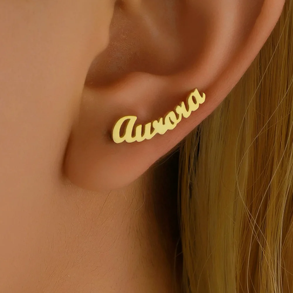 

Custom Stainless Steel Ear Studs - Engravable Initials/Name, Elegant Rustproof Durable, Sentimental Gift for Loved Ones/Couples