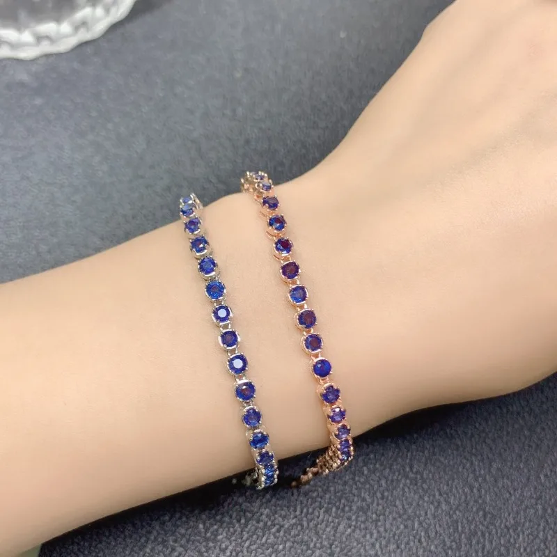 Luxury 925 Sterling Silver 3MM Natural Sapphire Gemstone Tennise Bracelrts for Women Engagement Cocktail Party Fine Jewelry